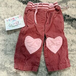 Boden Kids Pink Corduroy Trousers with Heart Accents